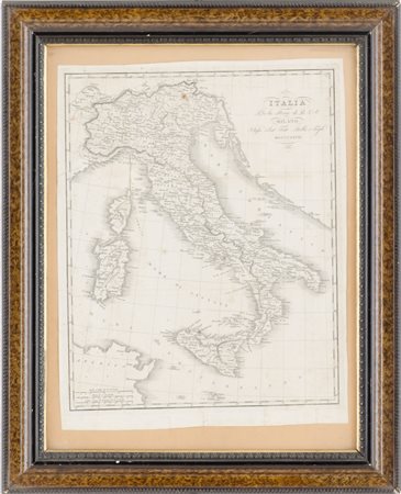 INCISIONE "carta geografica dell'Italia" entro cornice a finta tartaruga....