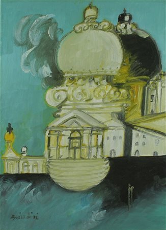 Remo Brindisi olio su tela, 1991 "Venezia", cm 70x50 Autentica dell'autore su...