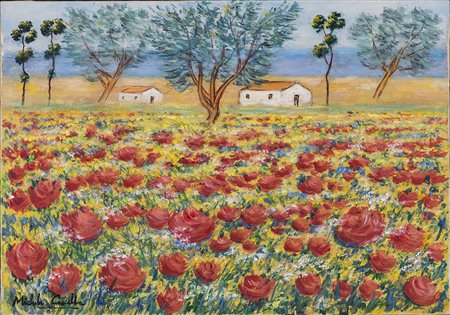 MICHELE CASCELLA (1892-1989)Campo di papaveri Olio su telaCm 35x50Firma al...