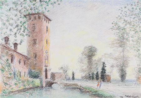 MICHELE CASCELLA (1892-1989)Peschiera Borromeo, 1980 Tecnica mista e pastelli...