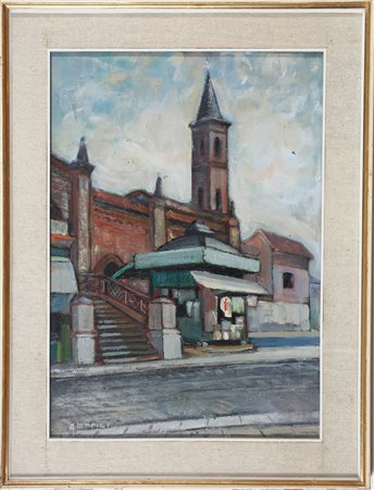 OPPICI ALDO (1908 - 1985) Chiesa di San Cristoforo Milano. . Olio su tela. Cm...