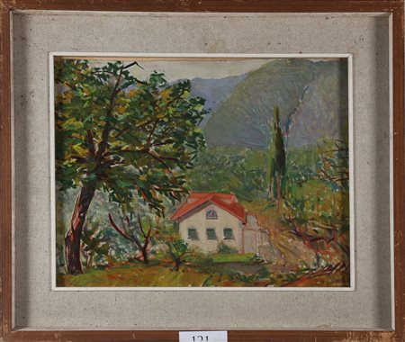 MALESCI GIOVANNI (1884 - 1969) Villetta ligure. 1955. olio su tela e cartone....