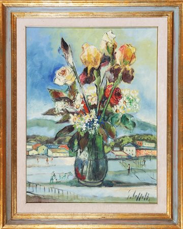 CAPPELLO EMANUELE (n. 1936) Vaso di fiori. Olio su tela. Cm 60,00 x 80,00....