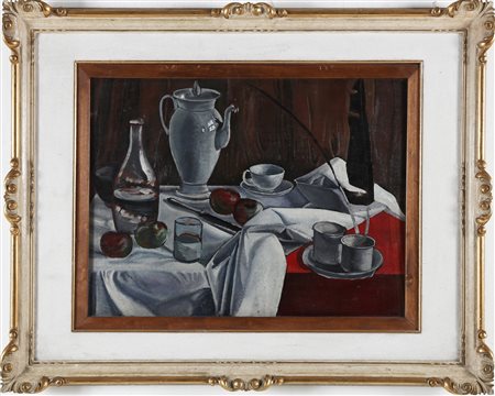 COLACICCHI GIOVANNI (1900 - 1993) Tavola con caraffa. Olio su tavola. Cm...