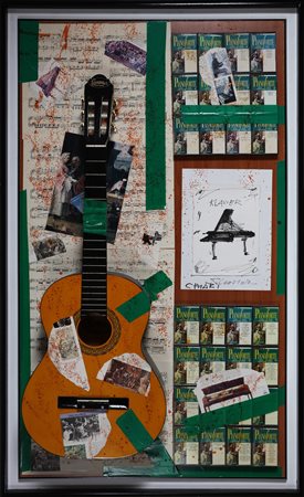 CHIARI GIUSEPPE (1926 - 2007) Chitarra. Tecnica mista e collage su tavola. Cm...