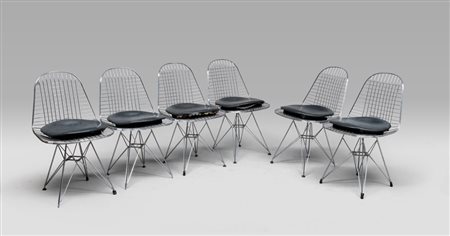 SEI SEDIE DI CHARLES AND RAY EAMES MODELLO WIRE CHAIR DEL 1951 con reticolo...