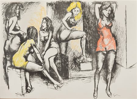 RENATO GUTTUSO (Bagheria 1912 - Roma 1987) Gruppo di donne Litografia a...