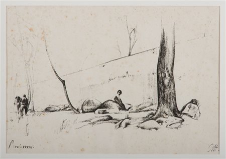 PIETRO ANNIGONI (Milano 1910 - Firenze 1988) Alberi e figure, 1933 China su...