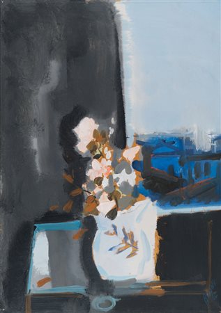 RENATO BORSATO (Venezia 1927 - 2013) Fiori sui tetti, 1962 Olio su tela, cm....