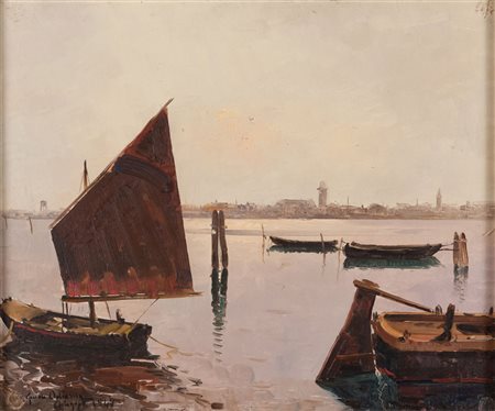 GUIDO ODIERNA (1913 - 1991) Chioggia, 1947 Olio su tela, cm. 50 x 60,5 Firma,...