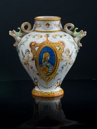 VASO RICHARD GINORI in ceramica decorata con manici a forma di draghi e...