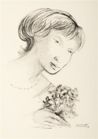 DOMENICO PURIFICATO (Fondi 1915 - Roma 1984) Volto di donna, 1979 Carboncino...