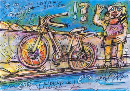 MARTINO DELEGO (1956)Il saluto del ciclista, 2016 Tecnica mista su...