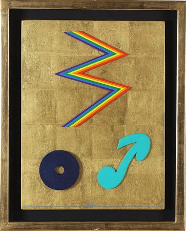 DEL PEZZO LUCIO (n. 1933) Zig - zag a fondo oro. Tecnica mista e collage su...