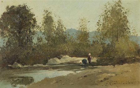 Ferruccio Rontini Donne al fiume 1936 Olio su tavola, cm. 22x34,5 Firma e...