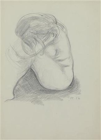 Italo Cremona, Nudino seduto, 1964, disegno a matita su carta, cm. 33x24,...