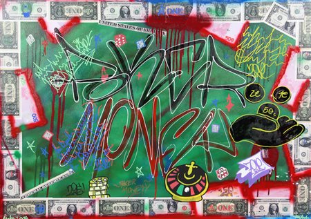 Umberto Zive, Poker Money, 2016, tecnica mista, collage, acrilico, spray su...