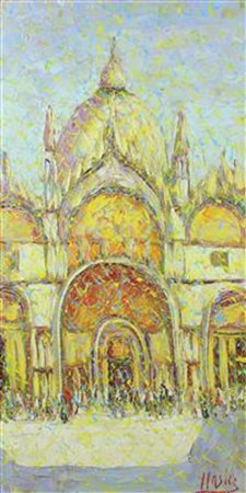 Roberto Masia, Venezia Basilica di San Marco, olio su tela, cm. 100x50,...