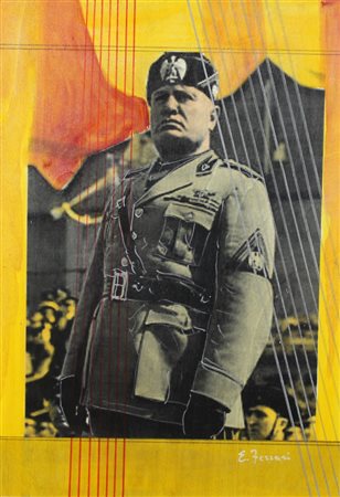 Enzo Ferrari, Il Duce, tecnica mista su tavola, cm. 70x50, firmata in basso a...