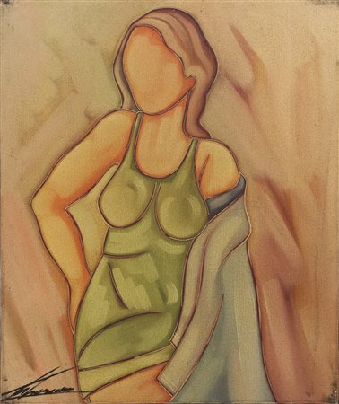 Tiberiano, Figura Femminile, 1983, cm. 60x50, olio su tela, firmato in basso...