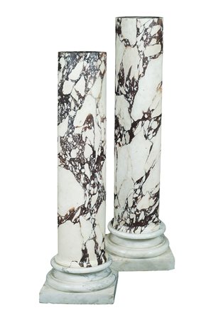 Coppia di colonne tornite in marmo pavonazzetto Italia XIX Sec. 110X30X30 cm....