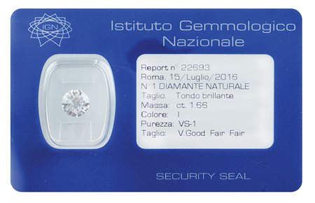 Diamante sciolto taglio brillante ct 1,66 in blister colore I - purezza VS1,...