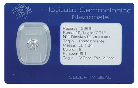 Diamante sciolto taglio brillante ct 1,34 in blister colore E - purezza SI1,...