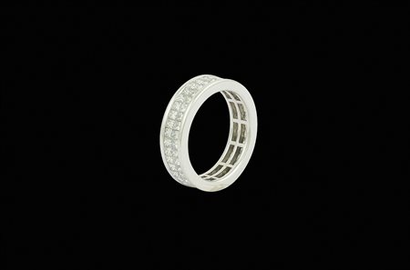 Anello fede in oro bianco 18kt e diamanti peso 5,5 gr. taglio princess...