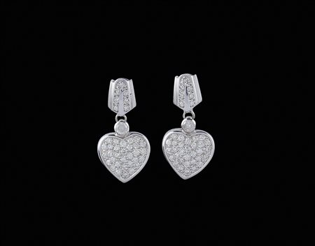 Orecchini in oro bianco 18kt e diamanti peso 7,9 gr. taglio brillante ct 1,50...