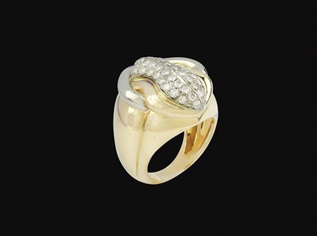 Anello in oro giallo e bianco 18kt peso 17,8 gr. diamanti taglio brillante ct...