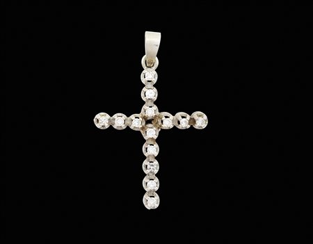 Pendente croce in oro bianco 18kt peso 3,5 gr. con diamanti taglio brillante...