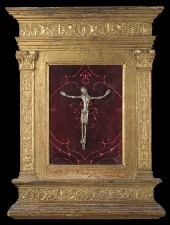 Arte del sec. XIV "Cristo crocefisso" scultura in bronzo (h. cm 23) montata...