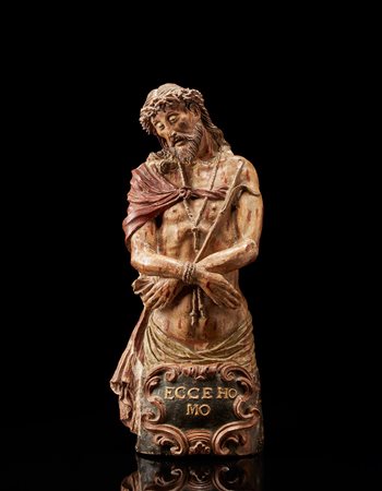 Maestro dell'Italia meridionale del sec. XVII "Ecce Homo" scultura in...