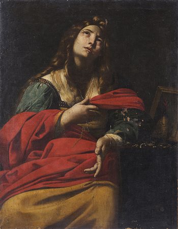 Maestro del XVII secolo "Maddalena" olio su tela (cm 126x98) (difetti e...