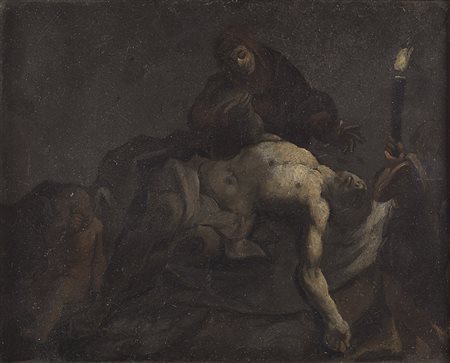 Scuola veronese del secolo XVI "Compianto sul Cristo morto" olio su ardesia...