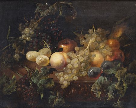 Scuola della prima met‡ del secolo XIX "Pesche, prugne e uva" olio su tela...