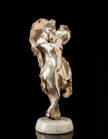 Scultura raffigurante nudo femminile. Fusione d'argento titolo 900, base in...