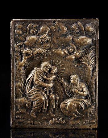 Maestro del sec. XVIII "Sacra Famiglia" placca in bronzo (cm 13,6x9,3)...