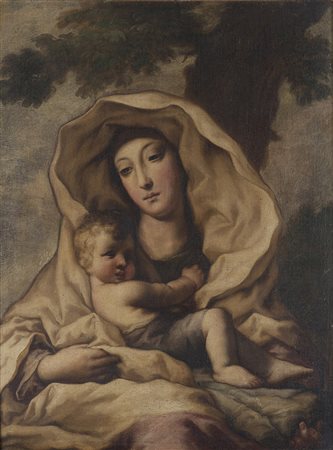 Maestro della fine del secolo XVII "Madonna con Bambino" olio su tela (cm...