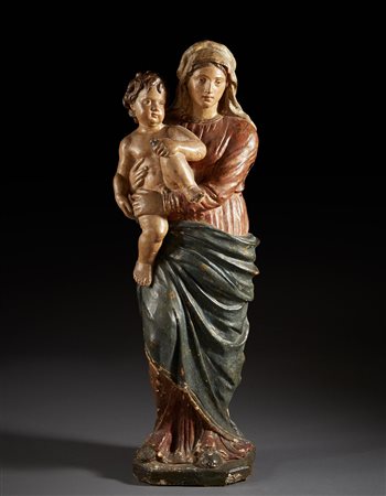 Arte della fine del sec. XVIII "Madonna con Bambino" scultura in scagliola...