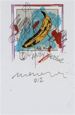 ENRICO MANERA (1947) Andy Warhol, 2012 Tecnica mista e collage su cartoncino...