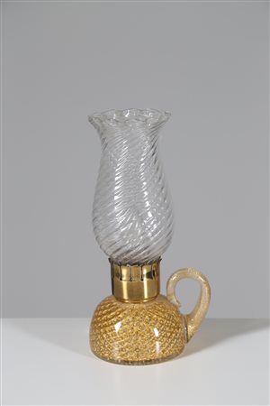 BAROVIER ERCOLE (1889 - 1974) Lampada da comodino in vetro e ottone, anni 40....