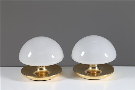 SIRRAH Coppia di lampade da tavolo in metallo placcato oro e vetro, mod. VB,...