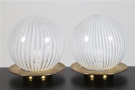 VENINI Coppia lampade da tavolo in ottone vetro serie Tessuto, anni 60. -. Cm...