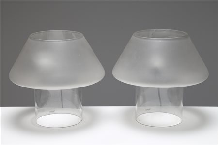 VEART Coppia lampade da tavolo in vetro sabbiato e trasparente, anni 80. -....