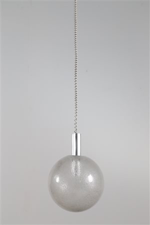 SCARPA TOBIA (n. 1935) Lampada a sospensione in vetro ghiaccio e alluminio...