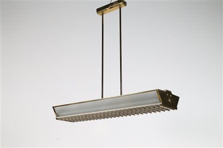 MANIFATTURA ITALIANA Coppia di lampade a sospensione in alluminio, ottone e...