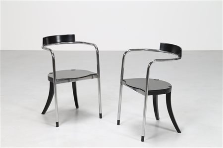 PALTERER DAVID Coppia sedie modello FAUNO, legno laccato nero e metallo...