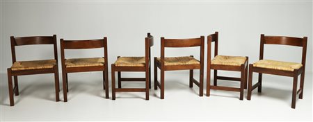 MICHELUCCI GIOVANNI (1891 - 1990) Sei sedie in legno e paglia per Poltronova,...