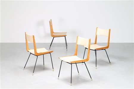 DE CARLI CARLO (1910 - 1999) Attrib. Quattro sedie in metallo legno e sky,...